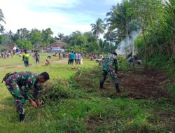 Jelang Pembukaan TMMD Ke 116, Danramil 0822/12 Sukosari Bondowoso Pimpin Pembersihan Lapangan Upacara