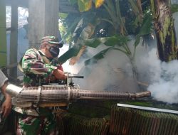 Cegah DBD, Babinsa Sumber Kalong bersama Nakes Lakukan Fogging